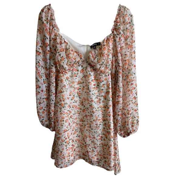 Missguided MilkMaid Long Sleeve Mini Dress in Peach / Cream Floral - Picture 4 of 7